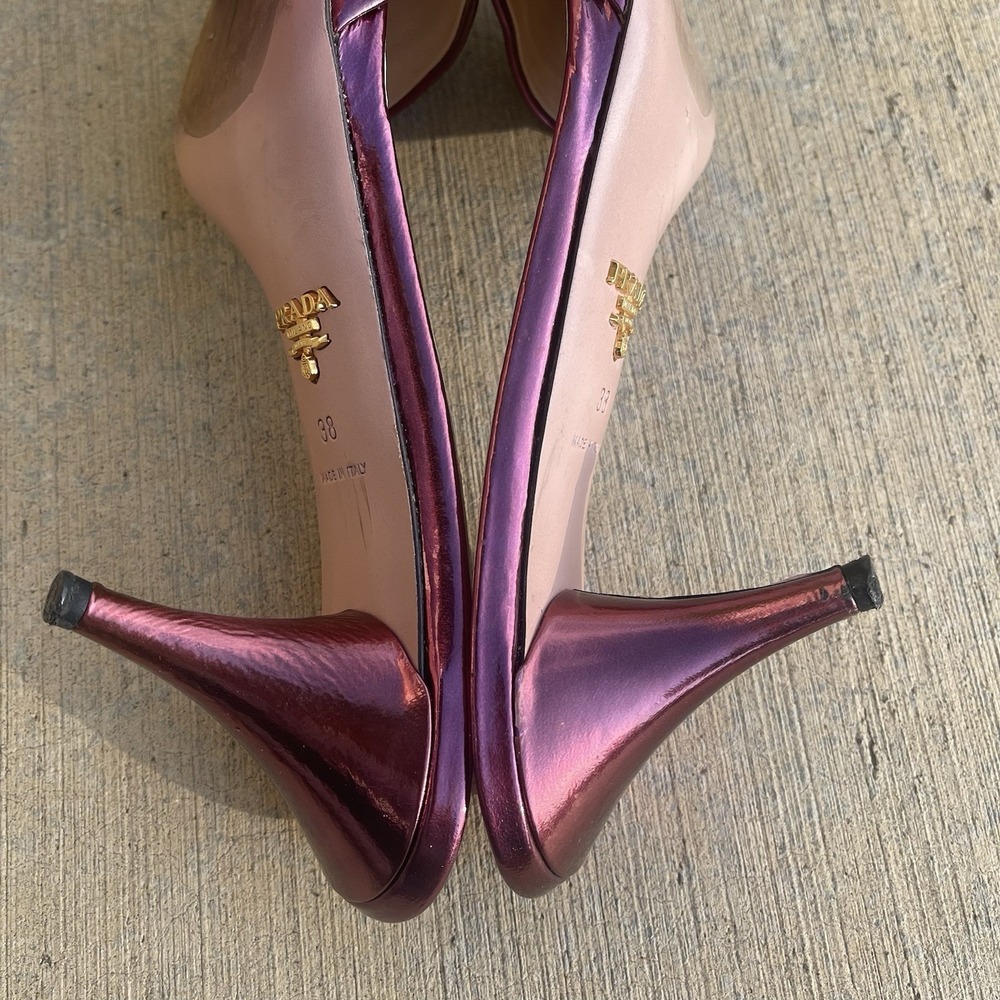 Prada Milano Slide Sandals Metallic Pink Gold Leather Open Toe Heel EU 38 US 7.5 - Picture 7 of 9